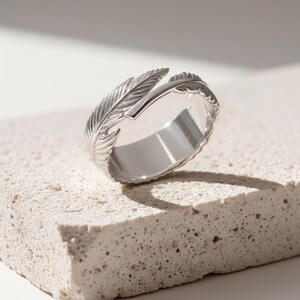 Feather Ring, 14K Gold Vermeil Sterling Silver Angel Wing Band Polished Silver