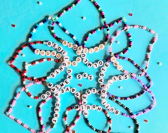 STRAY KIDS SONG Bracelets, customisable, hand made, elastic, seed beads, kpop