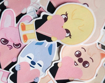 SKZOO STICKER BUNDLE, stray kids, kpop, hand drawn, vinyl, skz, gift, cute, Wolfchan, leebit, dwaekki, jiniret, quokka, bbokari, puppym, fox