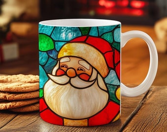Christmas Mug Stained Glass Santa Claus Coffee Mug Christmas Gift Santa Decor Coffee Lover Gift Stained Glass Christmas Tea Cup Gift For Her