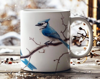 Taza de arrendajo azul, regalo para amantes de las aves, para los amantes del arrendajo azul, regalo para observadores de aves, taza de café con aves, taza de té con arrendajo azul, taza navideña con arrendajo azul, regalo para pájaros
