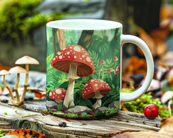 Taza de hongo venenoso, taza de café del bosque, taza de campo de hongos, regalo para amantes de la naturaleza, regalo de inauguración de la casa para ella, taza de té con arte del bosque de hongos