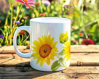 Sunflower Mug Sunflower Coffee Cup With Wildflowers Floral Coffee Mug Botanical Nature Housewarming Gift For Garden Lovers Gift For Her