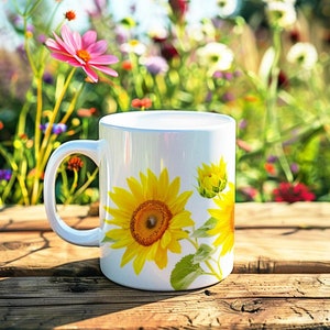 Tasse tournesol Tasse à café tournesol avec fleurs sauvages Tasse à café floral Nature botanique Cadeau de pendaison de crémaillère pour les amateurs de jardin Cadeau pour elle