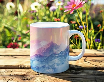 Taza Montaña Rosa Taza de café con arte pastel de Montaña Rosa Taza de té con paisaje de Montaña Rosa Taza de té de acuarela de Montaña Rosa 325 ml (11 oz) Regalo de cerámica para amantes de la naturaleza