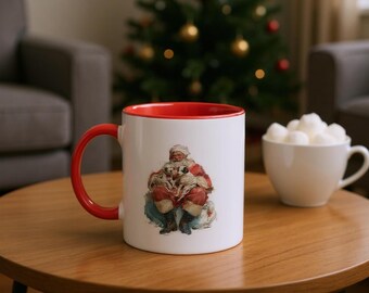 Retro Vintage Santa Mug Retro Santa Claus and Puppies Coffee Mug Watercolor Santa Mug Watercolor Santa and Puppes Mug Dog Lovers Mug