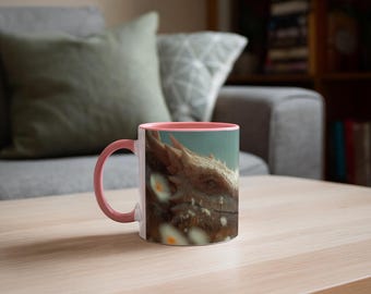 Dragon & Girl Reading Ceramic Mug, Fantasy Book Lover Gift