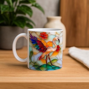 Flamingo Stained Glass Mug Elegant Pink Flamingo Coffee Mug Bird Cup Gift for Flamingo Lovers Unique Flamingo Kitchen Decor