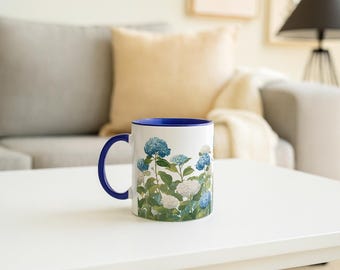 ブルーアジサイの花柄コーヒーマグ、彼女へのギフト
