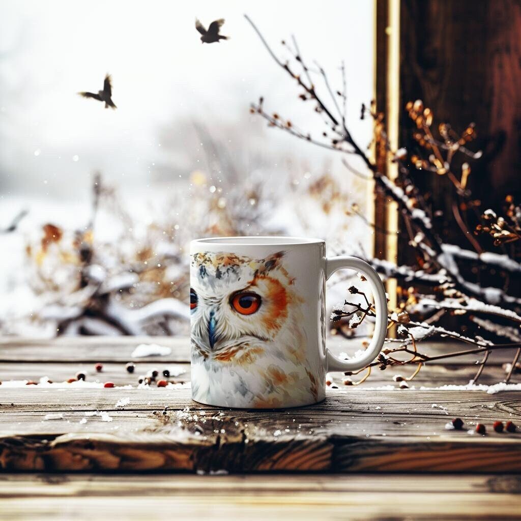 Horned Owl Mug Watercolor Art Mug Owl Lover Gift Ceramic Bird Coffee Mug Nature Lover Housewarming G