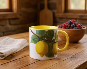 Bright Lemon Coffee Mug Fresh Citrus Design Kitchen Decor Inspirational Gift Spring Vibes Lemon Lovers Lemon On Vine Mug Realistic Lemon Mug