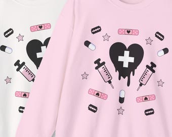 Moletom Menhera Medical Heart: Moletom Pastel Goth Yami Kawaii