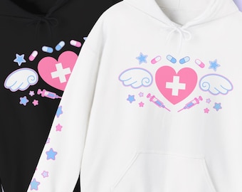 Sudadera con capucha y estampado de corazón de Menhera: ropa urbana Harajuku Kawaii