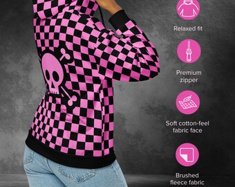 Y2K Emo Hoodie Pink Skull Back Design Millenial Elder Emo
