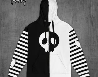Y2K Emo Zip-up Hoodie: Skull & Stitched Heart, Soft Grunge - Etsy