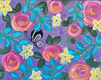 Floral Acrylic Painting, Abstract Floral, Acrylic Painting