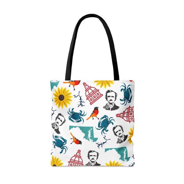 Maryland Tote Bag, Maryland Themed Tote, Welcome to Maryland, Chesapeake Bay, Edgar Allen Poe, Black Eyed Susan, Tote Bag