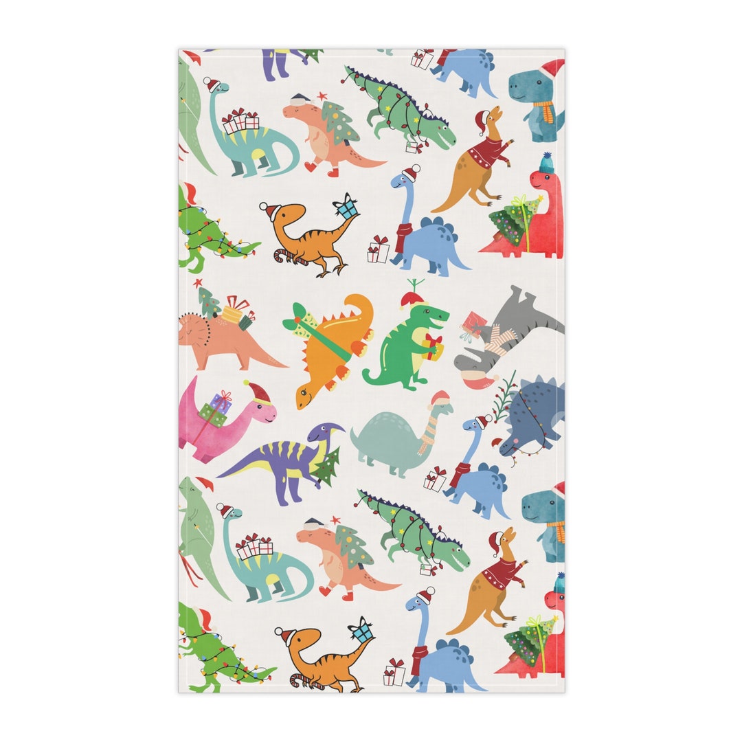 Christmas Dinosaurs Design Christmas Tea Towel Dino Towel Etsy