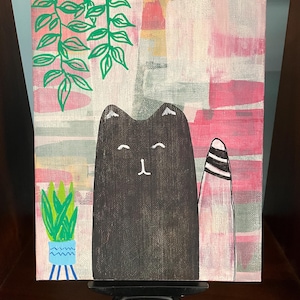 Acrylic Cat Painting, 8x10 Canvas, Acrylic Painting, Black Cat Art, House Cat Art, Original Artwork, Original Cat Painting, House Cat Art