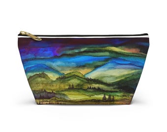 Watercolor Mountain Landscape Accessory Pouch, Cosmetic Bag, Pencil Case, Art Supply Bag
