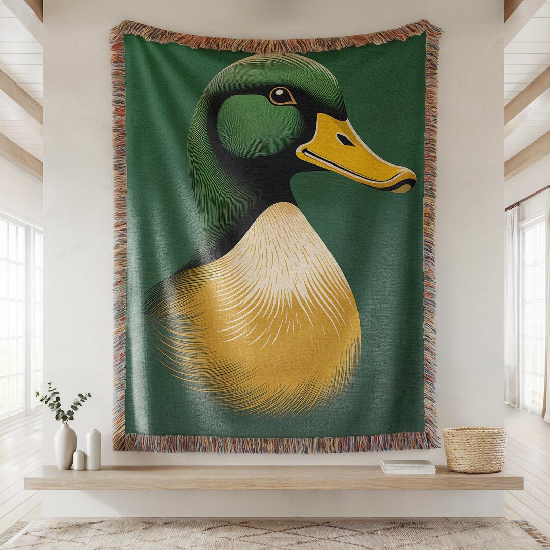 Stylized Mallard Duck Woven Blanket | Duck Illustration Throw - Etsy