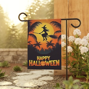 Halloween Witch Garden Banner: Double-Sided Poly Poplin Decor (12x18 inches)