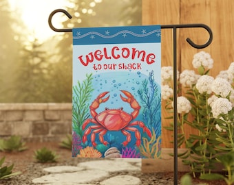 Coastal Crab Garden Banner: Nautical Beach Welcome Flag