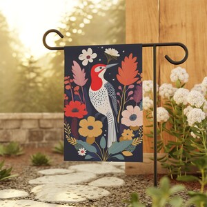 Red Bellied Woodpecker Garden Flag: Botanical Flowers Yard Decor