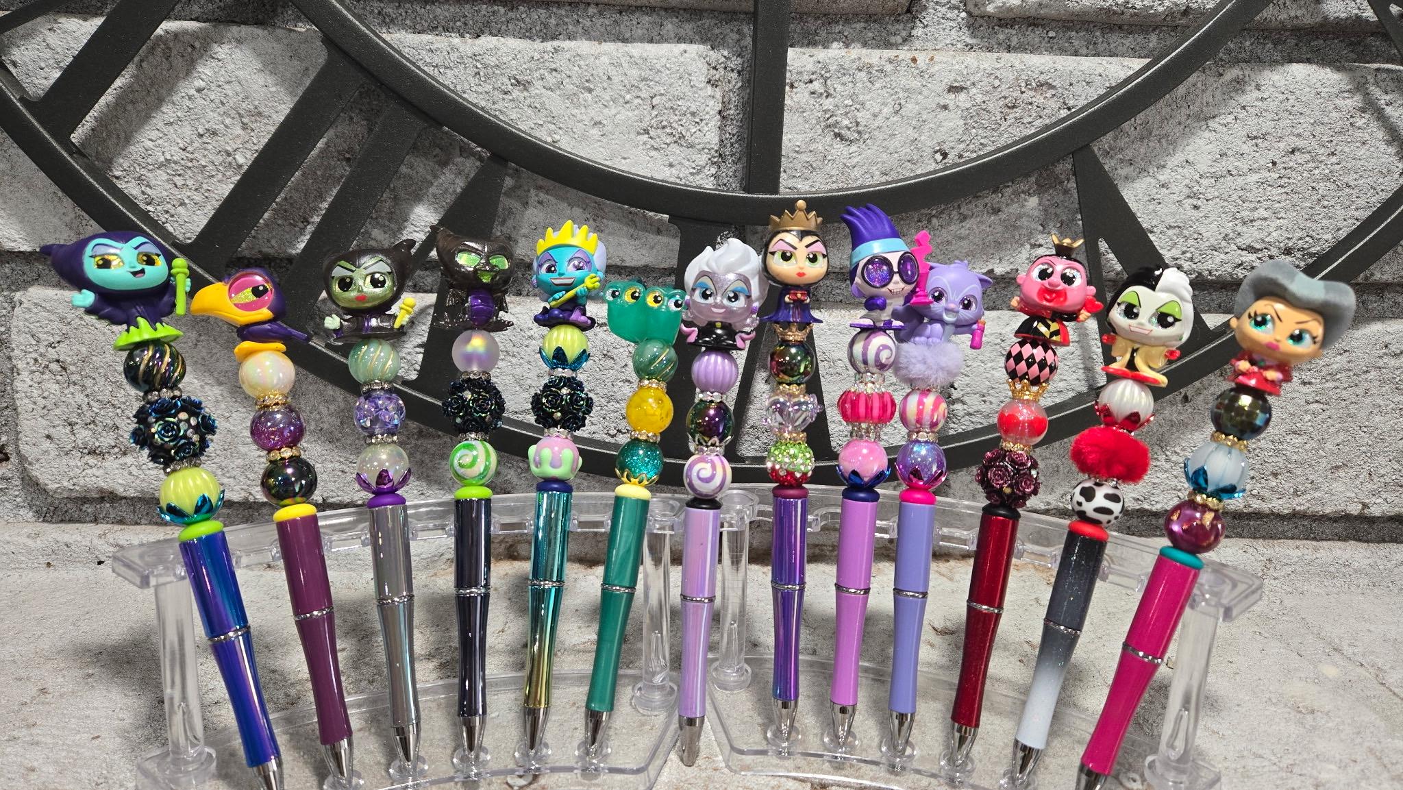 Disney Tangled Doorable Bead Pens Collection- Doorables- Disney  Luxury Beadable Black DISNEY VILLAINS Pen display picture 1