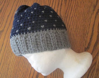 Crochet Snowfall Beanie Hat, Heart Beanie Hat