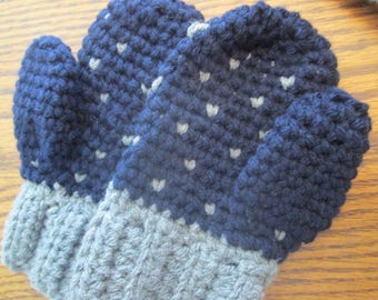 Crochet Snowfall Heart Toddler Mittens