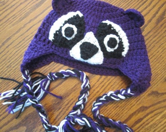 Crochet Purple Raccoon Beanie Hat