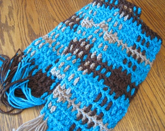 Unisex crochet plaid scarf