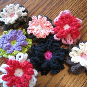 Crocheted two-tiered flower hair clips