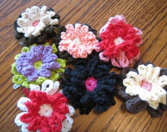 Crocheted two-tiered flower hair clips