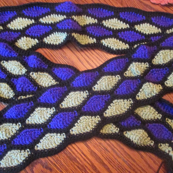 Stained Glass, Honeycomb, Purple and Green, Multicolored Scarf