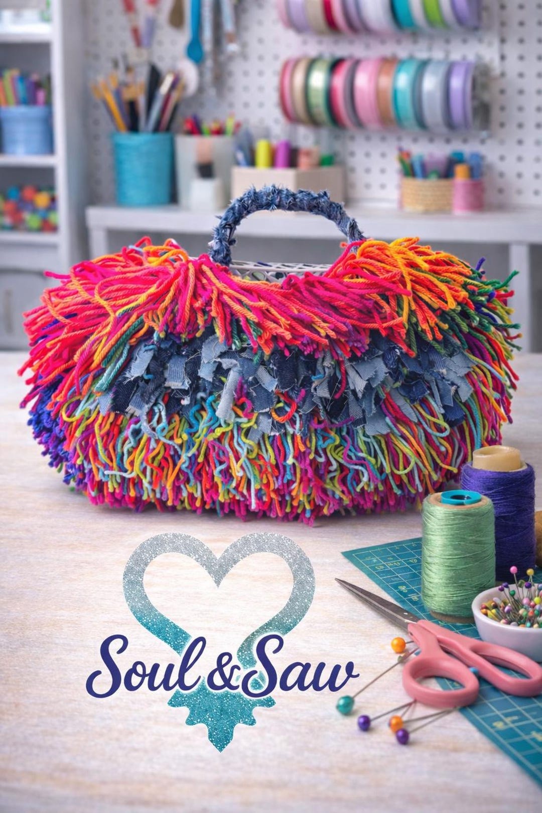 Handmade Colorful Yarn Fringe Statement Yarn Handbag – Boho Tassel Yarn ...