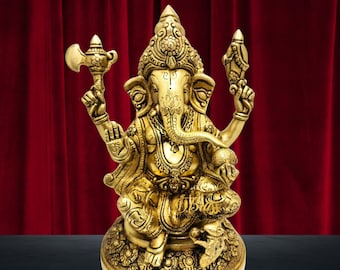 Ídolo de Ganesha completamente tallado / Estatua de Ganesha con tallado intrincado / Estatua de Ganesh para decoración del hogar y decoración de puja, Ganesh superfino de TBH