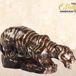 Large Tiger Statue in Pure brass Drinking Water, Animal figurine, best for home decor in antique finish, ideal for garden & home decoration