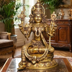 Brass Rajarajeshwari Devi Idol: Tripura Sundari, Sri Vidya - 10.5 ", Tripura Sundari Devi, Lalita Devi, Shodashi devi para la decoración del templo del hogar