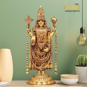Brass Tirupati Balaji Standing Idol | Srinivasa Govinda Statue | Ashirvad Mudra Hindu God | Balaji Statue for Pooja Room & Home Decor by TBH