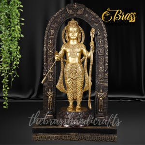 Large Brass Ram Statue, Prince of Ayodhya, Ram lala idol in pure brass, Replica of Ram Mandir, Ram Lala Dashavtar Frame for Temple Decor