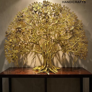Large Brass Kalpavriksha Tree of Life Decor, Handmade Vastu Sculpture, Spiritual Home Accent for home, office, resort, decor, gifting, brass image 1