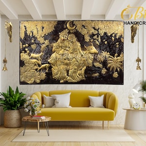 Brass Radha Krishna wall art mural purely handcrafted, Radha Krishna Wall art Decor in pure brass for living room & home decor only at TBH