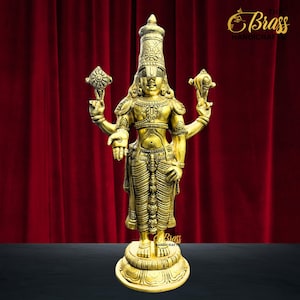 Brass Balaji Statue 19 Inches | Tirupati Balaji Idol | Lord Venkateshwara | Beautiful Balaji Idol for Spiritual Gifting & Home Decor by TBH