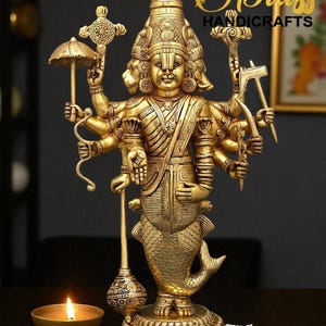 Brass Vishnu Dashavatar statue, vishnu dasavatar in one statue, 10 forms of vishnu for puja decor, home decor, office decor, superfine idol