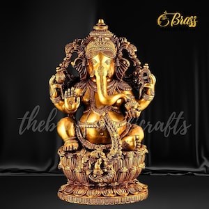Brass Ganesha Idol | Ganesha statue for peace and prosperity at home | Ganesha idol for home decor and puja room decor in 100% pure brass