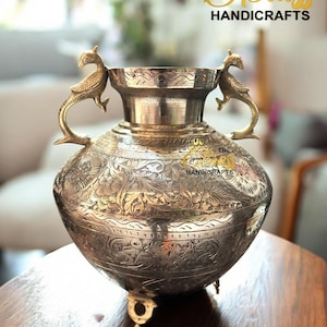12" Vintage Brass Planter | Heavy 5kg Indian Handcrafted Pot | Large Gold Plant Pot for Living Room or Office | Luxury Housewarming Gift