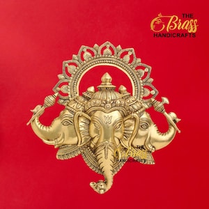 Brass Three Face Ganesha Wall Art | Trimukh Ganesha wall hanging | Brass Ganesha idol for home decor, puja decor, gifting by TBH