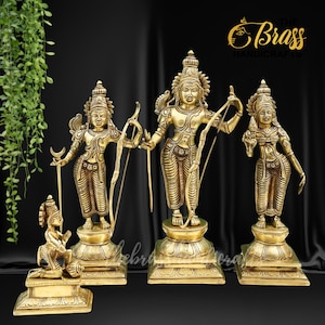 Estátuas Ram Darbar feitas à mão - estátuas Ram Sita Laxman e Hanuman em latão puro, estátuas Rama, Sita, Laxman, Hanuman para decoração de casa e Puja